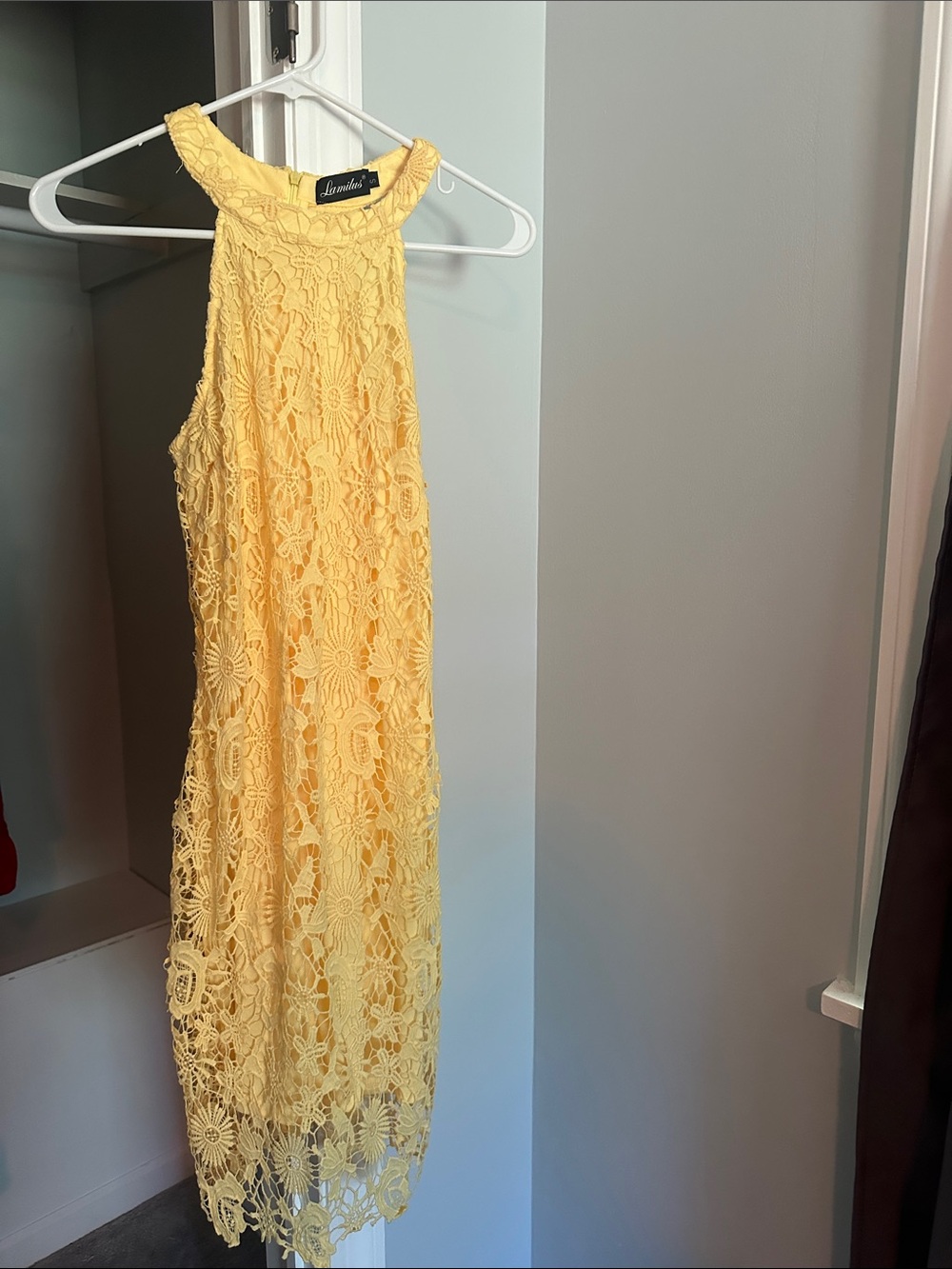 Yellow Lace Halter Midi Dress